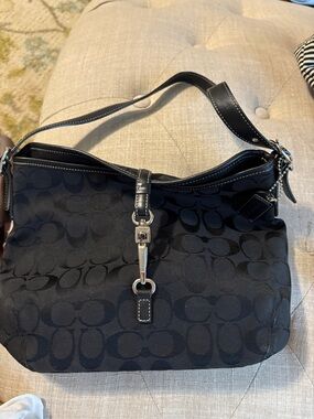 Coach Black Signature Jacquard Shoulder Bag with Silver Hardware